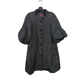 Burberry London Women's Black White Tweed Puff Sleeve Coat Size 38/ US 6